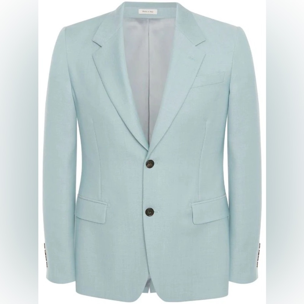 single-breasted suit jacket from Alexander McQueen featuring blue, wool-mohair